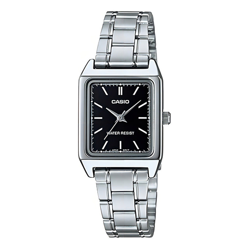Reloj Casio Ltp-v007d-1e Mujer Plata Negro Original Color Del Fondo Negro Ltp-v007d-1e Plateado