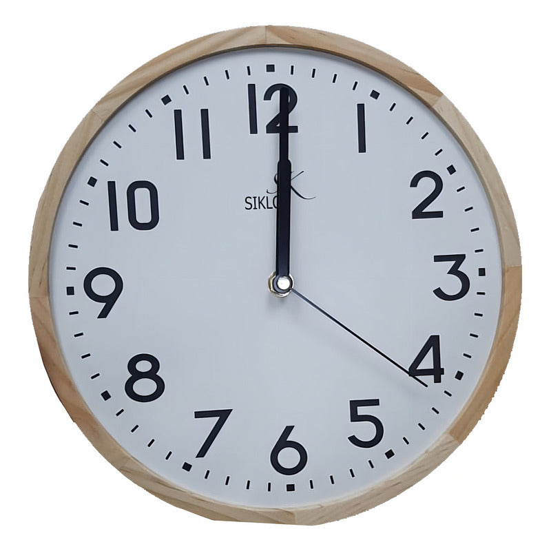 Reloj De Pared Analógico Siklos Madera Vintage 25cm Blanco Y Marrón Claro Silencioso