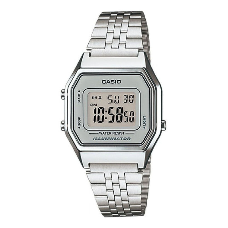 Reloj Casio La-680wa-7 Cuarzo Para Dama Color De La Correa Acero Color Del Bisel Plata Color Del Fondo Digital Plateado