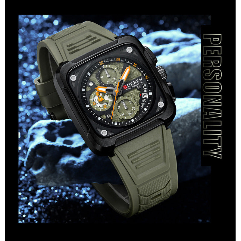 Relojes Luminosos Con Cronógrafo Cuadrado 8461-3 Verde Negro