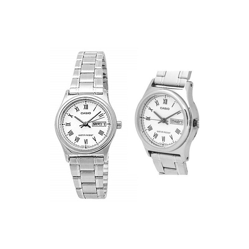 Reloj Casio Mujer Ltp-v006d-7b Calendario Original Plateado Plateado Blanco