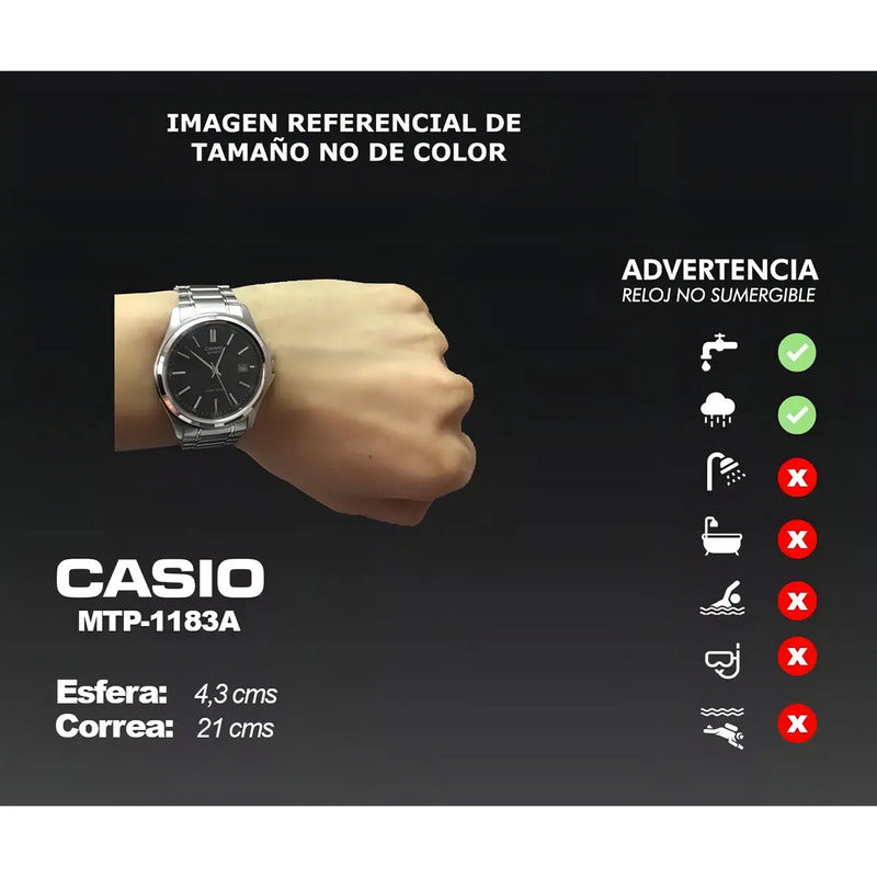 Reloj Casio Clásico Mtp-1183a Para Hombre, Con Cuarzo Y Correa De Acero Plateado Azul