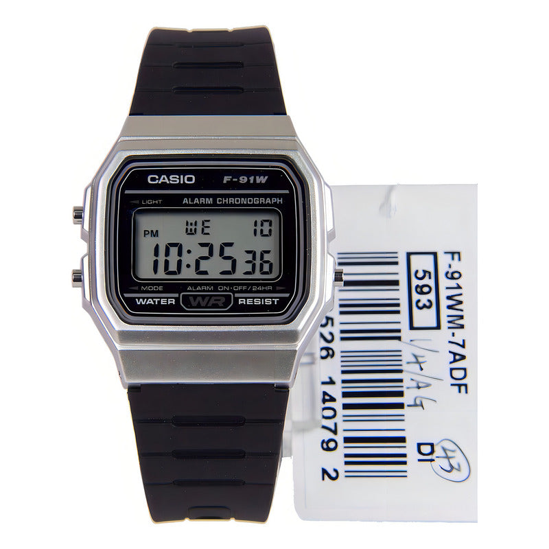 Reloj Pulsera Casio Collection F-91ws-2cf Digital De Cuerpo Plateado Para Hombre Con Correa De Resina Color Negro Gris