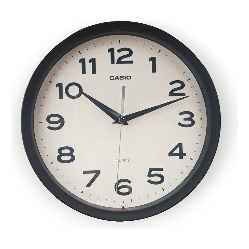 Reloj Casio Mural Iq-151-1df Análogo Borde Negro Fondo Blanco