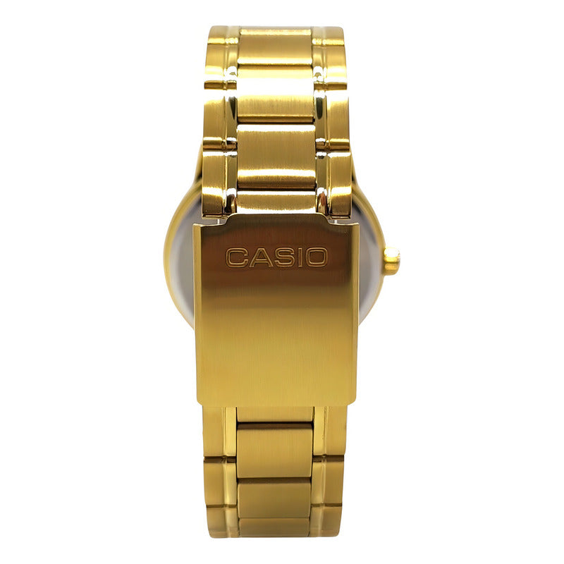 Reloj Pulsera Casio Mtp-v002g-7b2u Con Correa De Acero Inoxidable Color Dorado - Fondo Blanco