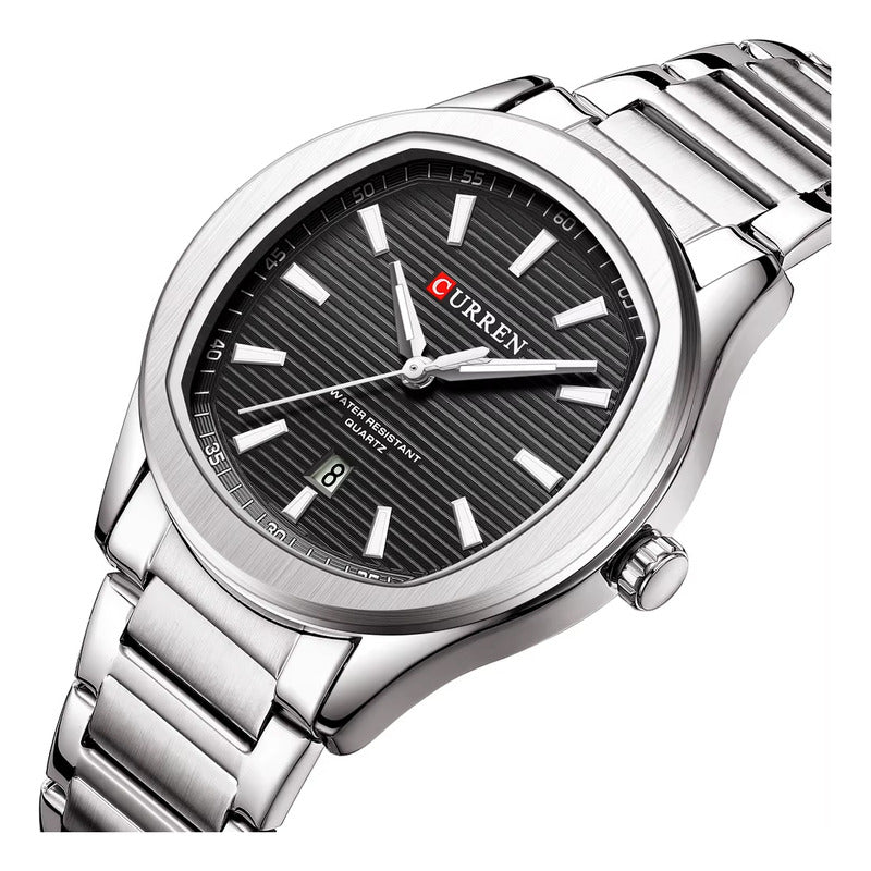 Reloj Curren 8474-1 Metálico Para Hombre Elegante Plateado Negro
