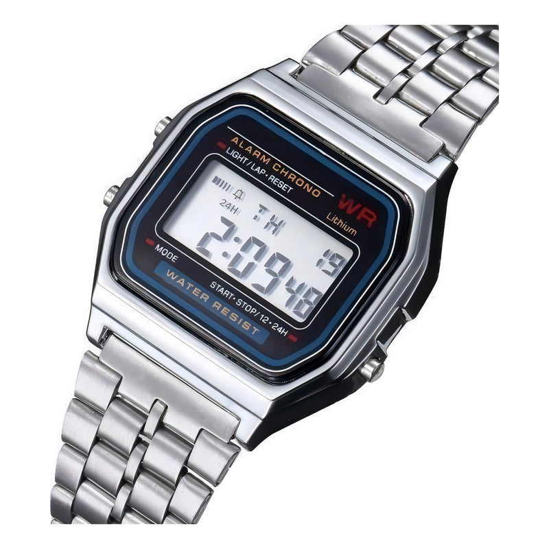 Reloj De Pulsera Casio Vintage A-159wa-n1 De Cuerpo Color Plateado, Digital, Fondo Negro, Con Correa De Acero Inoxidable Color Plateado, Dial Negro, Minutero/segundero Negro, Bisel Color Plateado