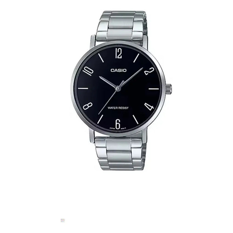 Reloj Casio De Hombre Con Correa De Acero Inoxidable Plateado Y Fondo Negro