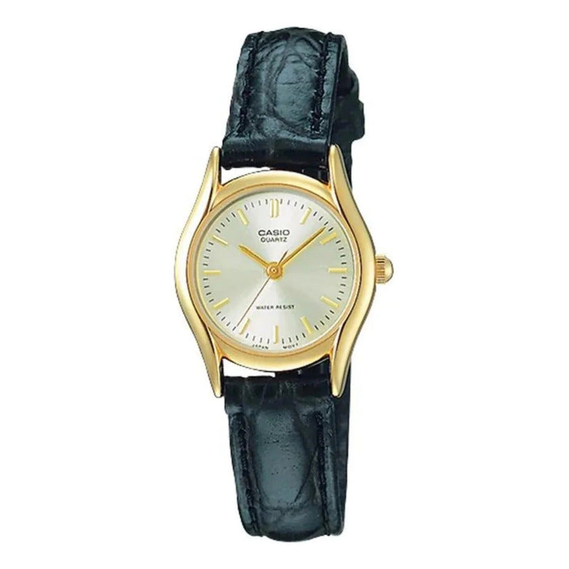 Reloj Casio Mujer Cuero Ltp-1094q-7a Original Negro Dorado