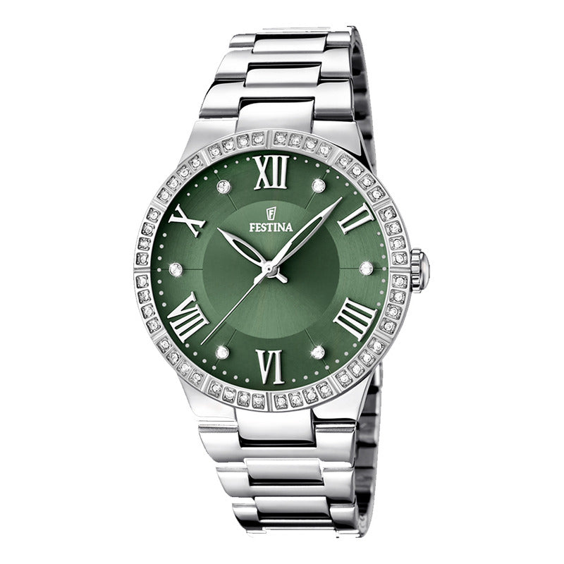 Reloj Festina F16719/5 Plateado Mujer Original Verde Plateado