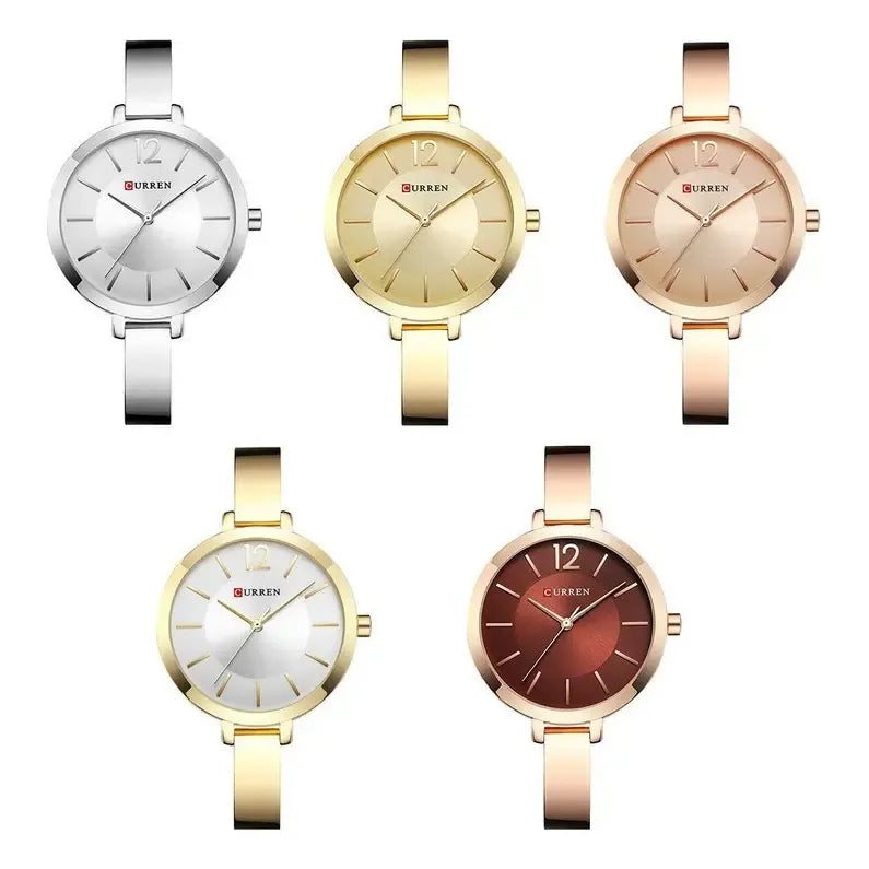 Correa De Reloj Analógica Elegante Curren 9012 Para Mujer, Bisel Dorado