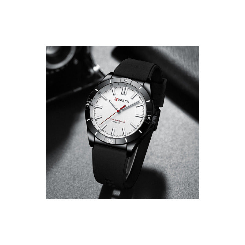 Reloj Pulsera Curren 8449 Con Correa De Silicona Fondo Negro/blanco