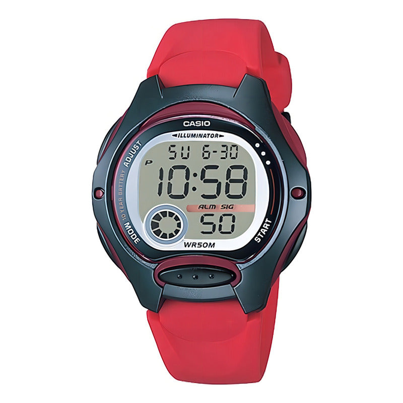 Reloj Pulsera Digital Casio Lw-200-2av Con Correa De Resina Color Rojo - Fondo Gris - Bisel Negro