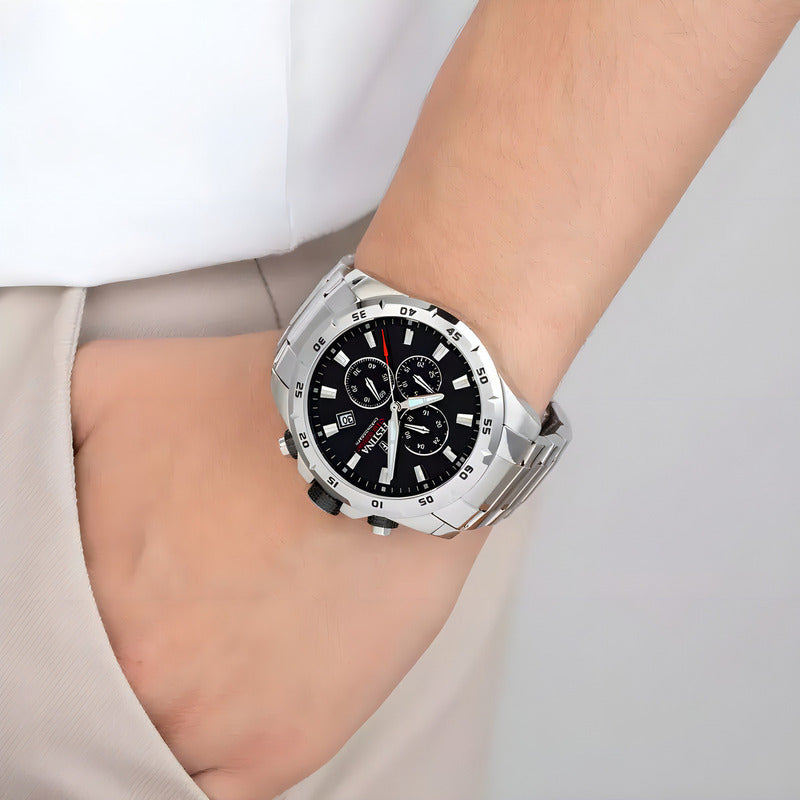 Reloj Pulsera Festina F20463 Con Correa De Acero Inoxidable Color Plateado - Fondo Negro