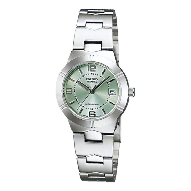Reloj Casio Para Mujer De Acero Inoxidable Con Fondo Verde Plateado