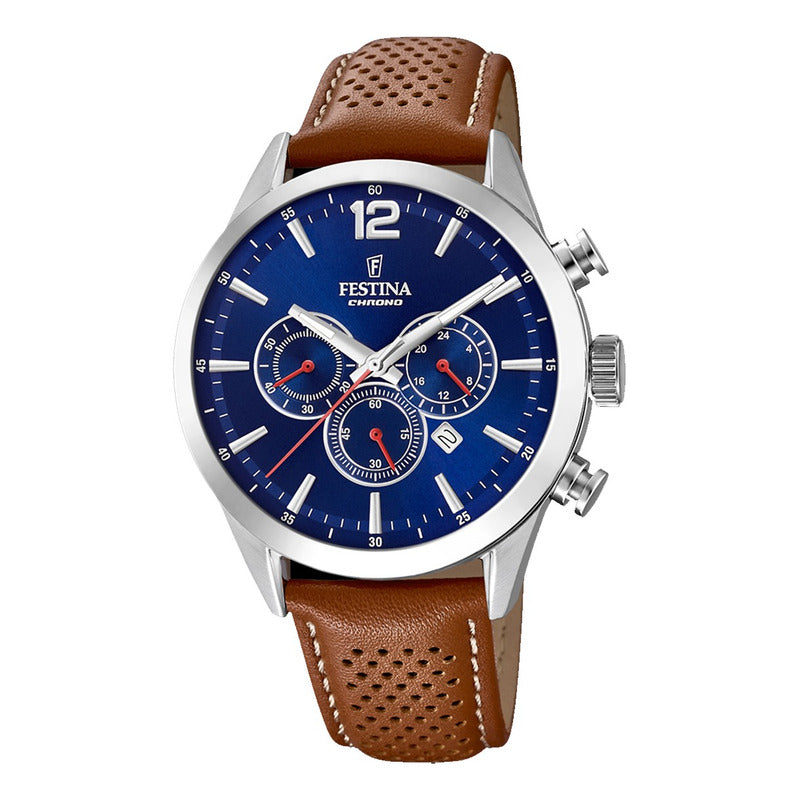 Reloj Hombre Festina F20542/3 Cronografo Analógico Marrón Claro Plateado Azul