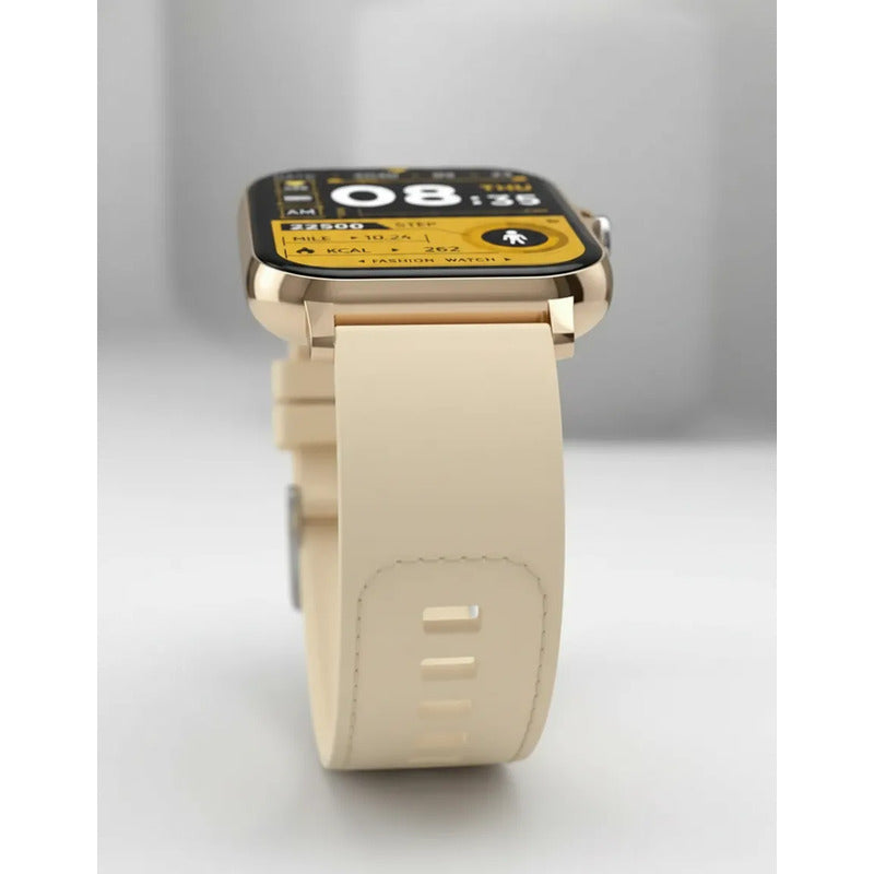 Smart Watch Bluetooth Derwye Crema Dorado Silicona Crema