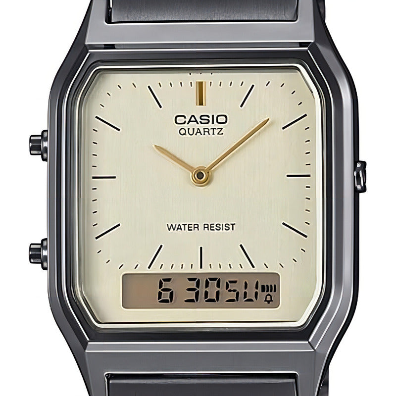 Reloj Casio Aq-230 Analógico-digital Plateado Con Alarma Blanco