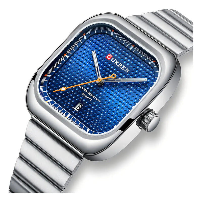 Relojes De Cuarzo Con Calendario Cuadrado Curren 8460-3 Plateado/azul