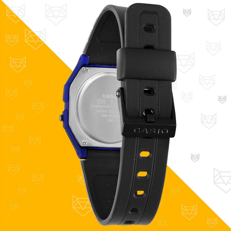 Reloj De Pulsera Casio Collection F-91wm-2a De Cuerpo Color Azul, Digital, Para Hombre, Fondo Gris, Con Correa De Resina Color Negro, Dial Negro, Bisel Color Negro Y Hebilla Simp