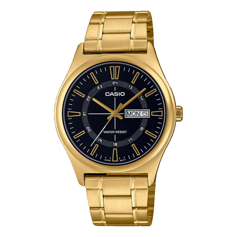Reloj Casio Hombre Calendario Mtp-v006g-1c Original Dorado Negro