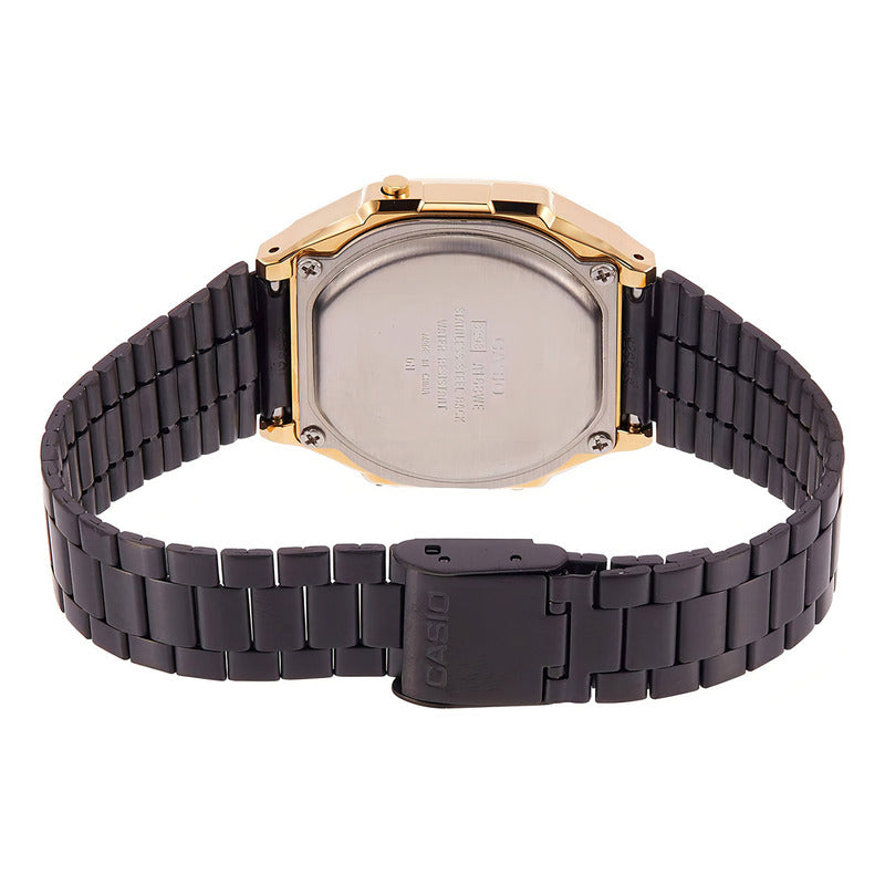 Reloj Pulsera Digital Casio A-168wegb-1b Con Correa De Acero Inoxidable Color Negro - Bisel Dorado