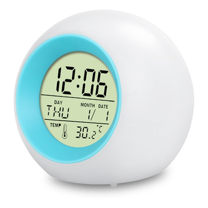 Reloj Despertador Pantalla Redondo Temperatura Alarma  Blanco