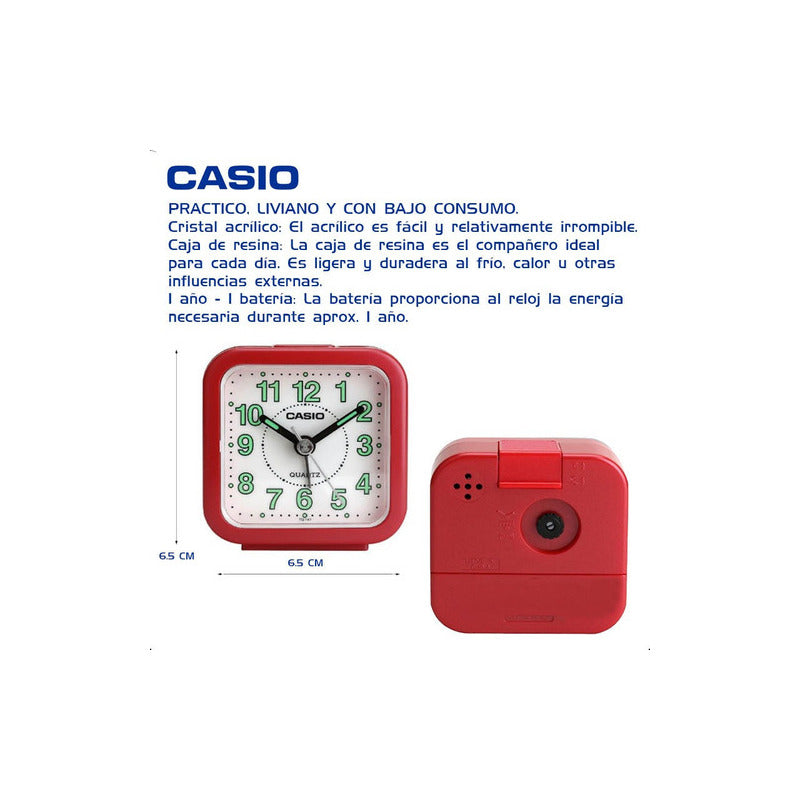 Reloj Despertador Casio Tq-141-4d Rojo