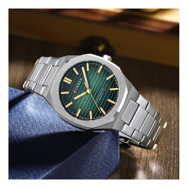 Relojes De Cuarzo Inoxidable Curren Analog Business Color Del Fondo Verde Plata