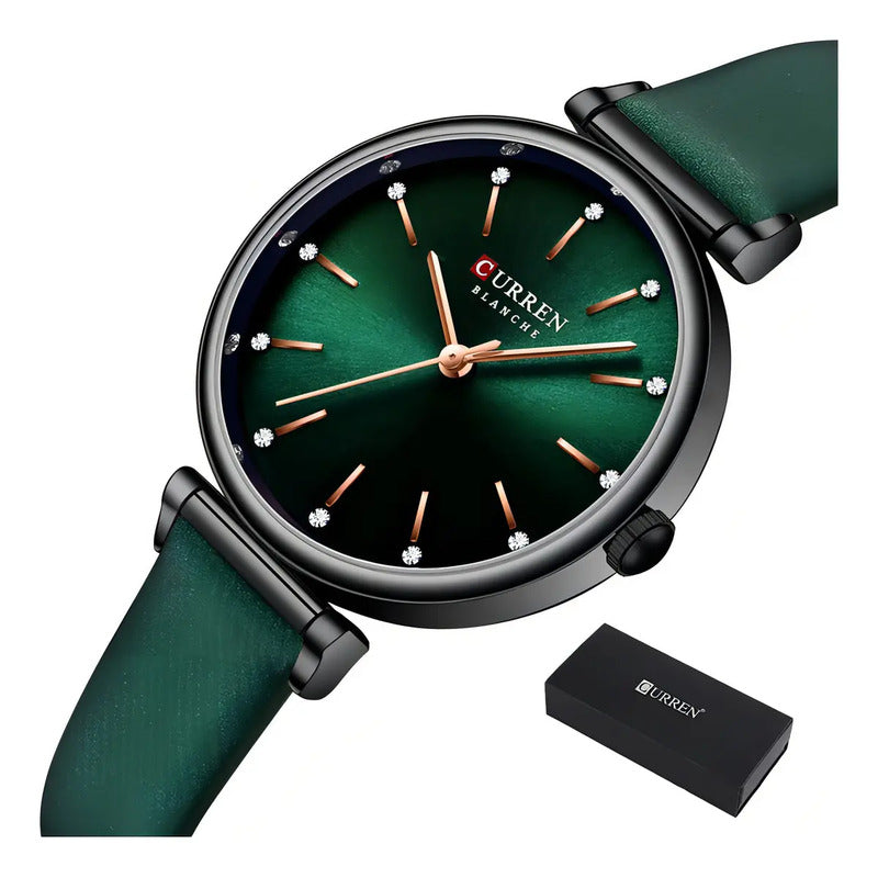 Reloj Pulsera Curren 9081a-2 Con Correa De Cuero Black/green