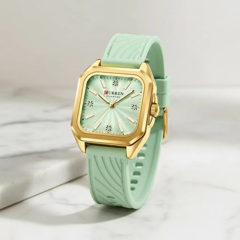 Reloj Para Mujer Curren 9113 Kree4502 Dorado Verde Claro