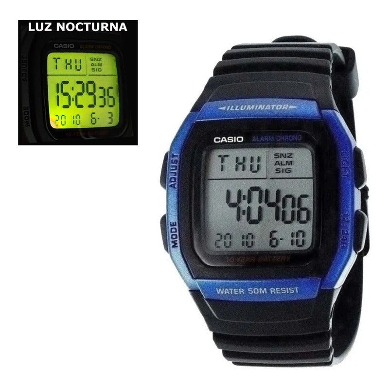 Reloj Casio Hombre W-96h-2a Sumergible Original Negro Azul Gris Oscuro