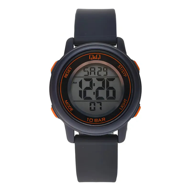 Reloj Q&q Hombre Casual Negro Vr19j019y Color De La Correa Azul/naranja