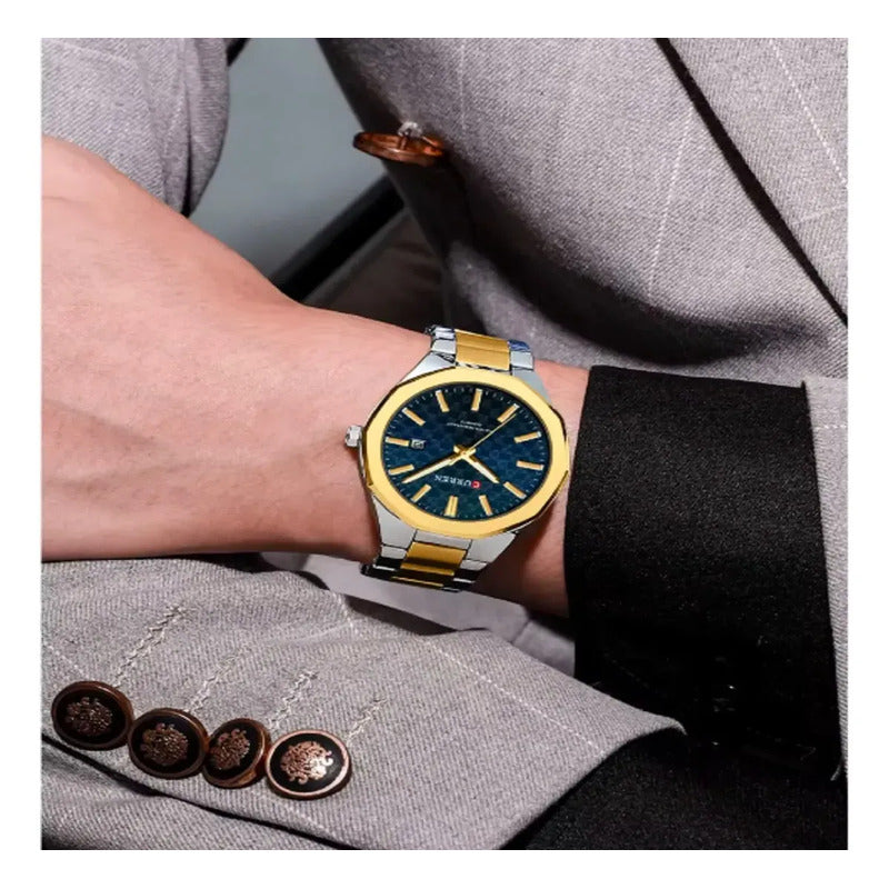 Reloj Para Hombre Curren 8477 Kree2703 Plateado Dorado Azul Oscuro