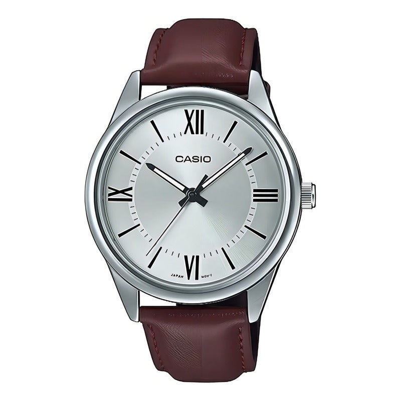 Reloj Casio Clásico Para Hombre Mtp-v005l Con Malla De Cuero Negra Negro Plateado