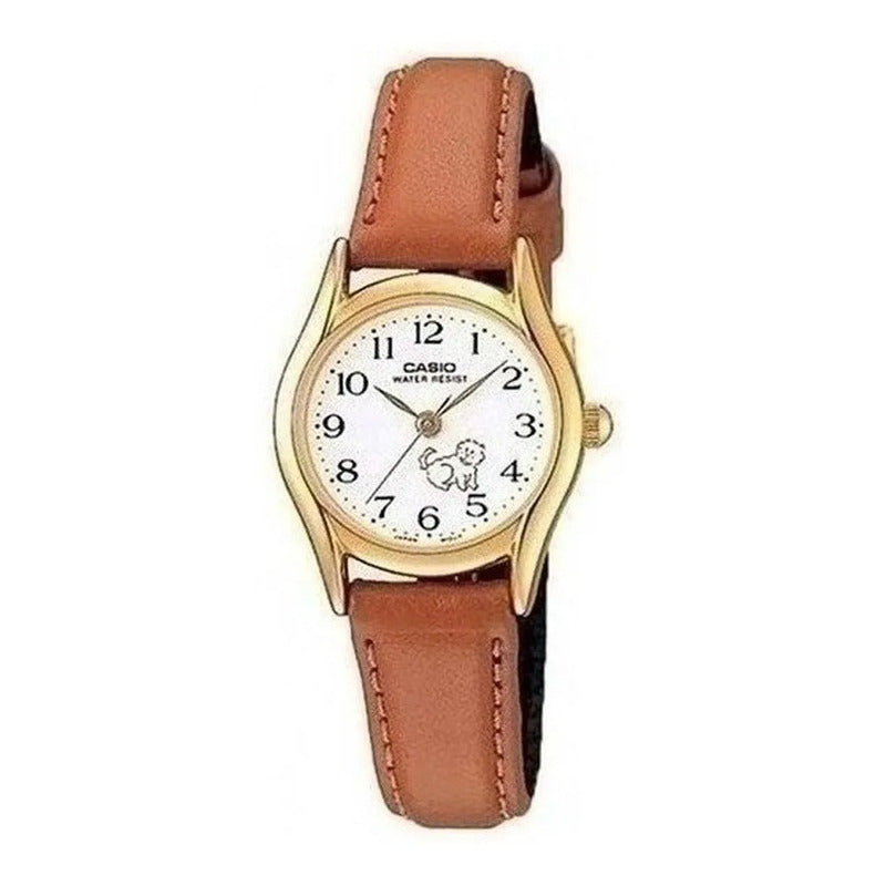 Reloj Casio Cuero Dama Ltp-1094q-7b7 Original Marrón Claro Dorado Blanco