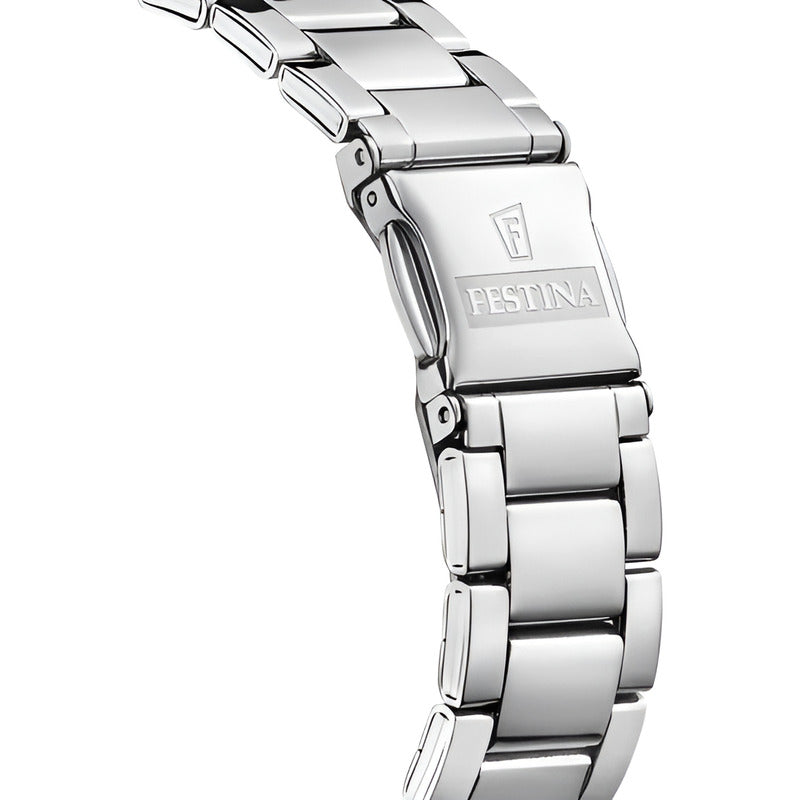 Reloj De Mujer Festina Boyfriend Con Piedras De Acero F16790 Color Del Fondo Azul Color De La Malla Plateado Color Del Bisel Plateado