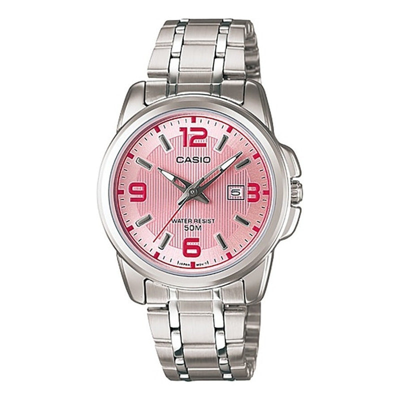 Reloj Casio Ltp-1314d-5a Mujer Fechador Rosa Plateado Rosa Ltp-1314d-5a
