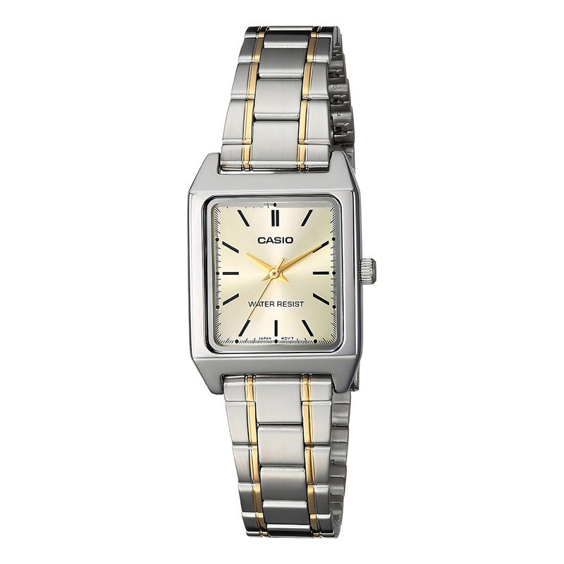Reloj Casio Ltp-v007sg-9e De Mujer, Analógico Con Correa Bicolor Y Fondo Dorado