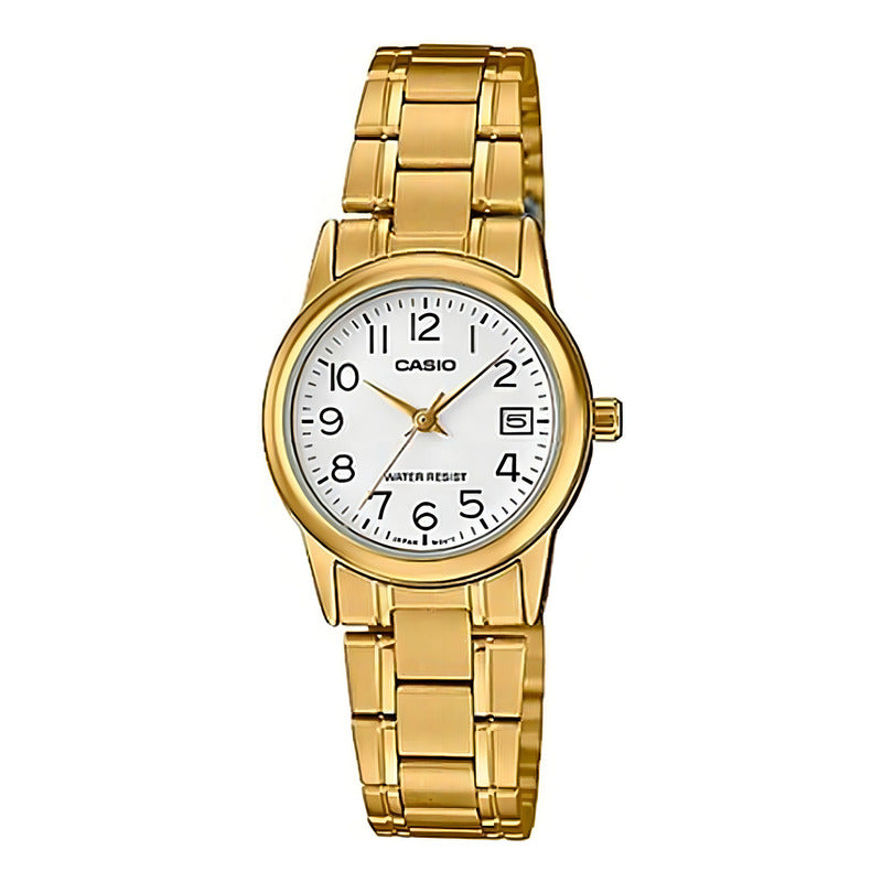 Reloj Mujer Casio Ltp-v002g-7b2u Análogo Dorado Blanco