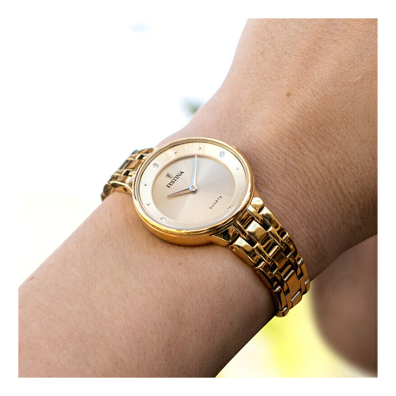 Reloj Festina Mujer F20601.2 Mademoiselle Clasico Original Chapado Champan