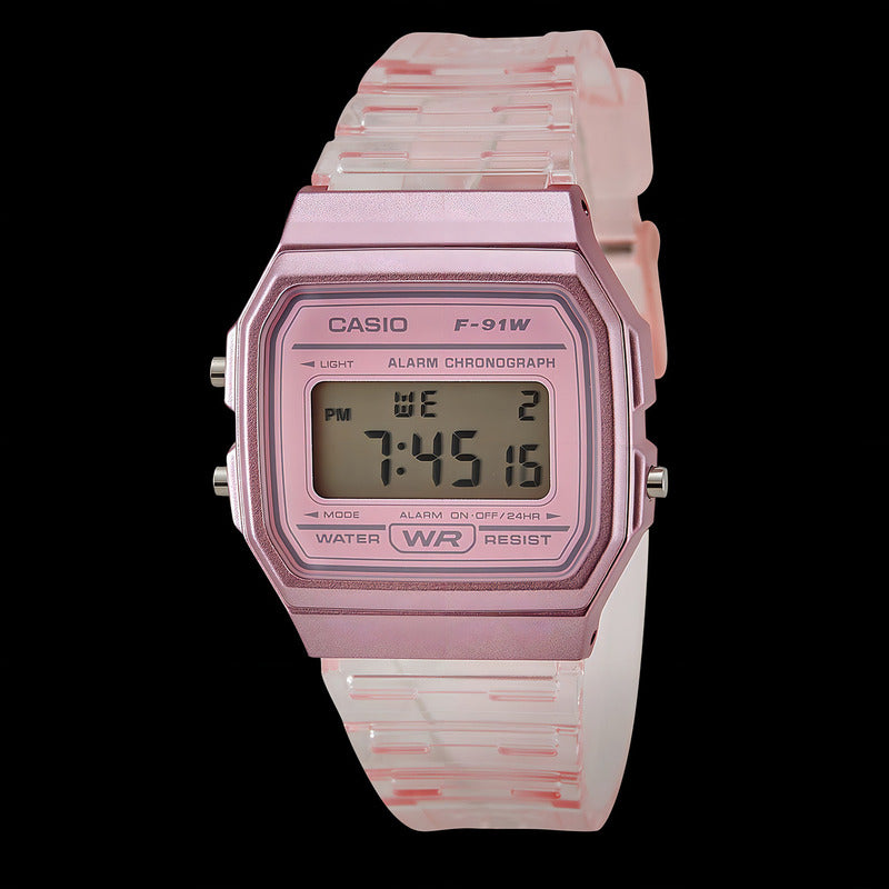 Reloj Pulsera Casio Collection F-91ws-4 Rosa Transparente/rosa Gris