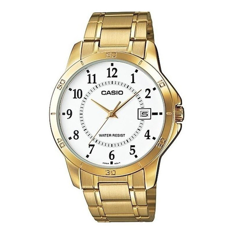 Reloj De Pulsera Casio Enticer Mtp-v004g-7b Relojesymas Dorado Blanco