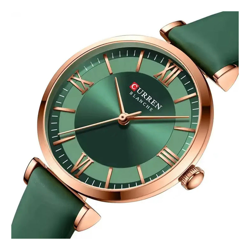 Relojes Pulsera Curren Mujer 9079-4 Original Verde Dorado