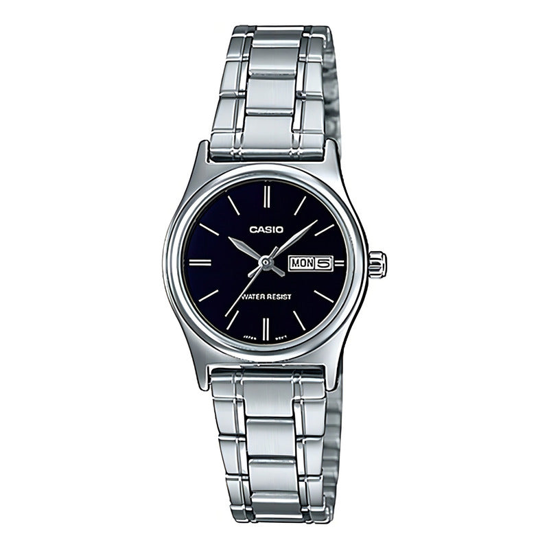 Reloj Casio Mujer Ltp-v006d-1b2 Color Del Fondo Negro Plateado