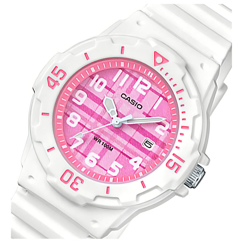 Reloj Casio Deportivo Dama Lrw-200h-4cv Color De La Correa Blanco Color Del Bisel Blanco Color Del Fondo Rosa
