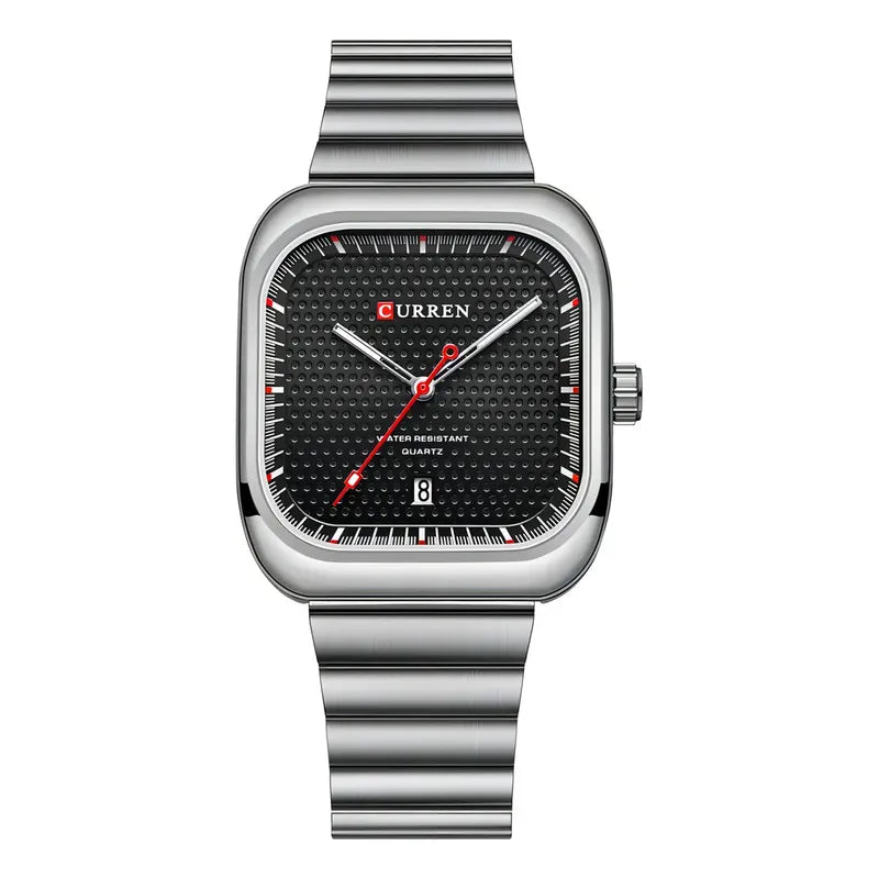 Relojes De Cuarzo Con Calendario Cuadrado Curren Business Color Del Fondo Silver Black