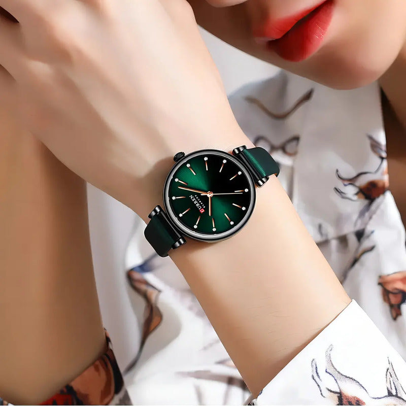 Reloj Pulsera Curren 9081a-2 Con Correa De Cuero Black/green