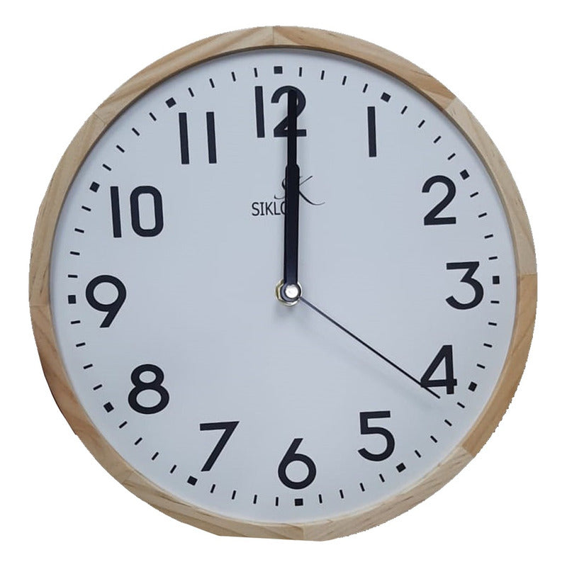 Reloj Pared Madera Siklos 25cm Silencioso Sin Vidrio  Marrón Claro Blanco