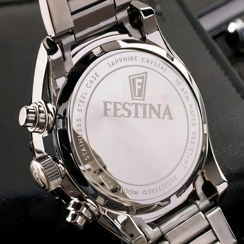 Reloj Festina F20575.1 Hombre Ceramic Chrono Acero 100 Mts Color De La Malla Plateado Color Del Bisel Negro Color Del Fondo Plateado